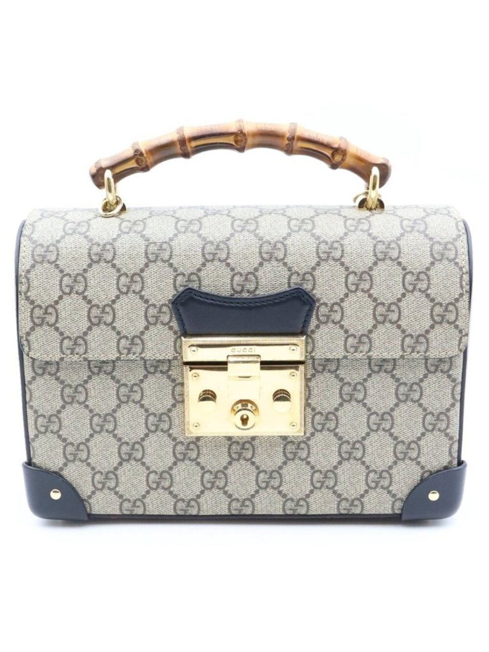 Gucci GG Small Bamboo Padlock 2-Way Chain Shoulder Bag Beige Leather Gold
